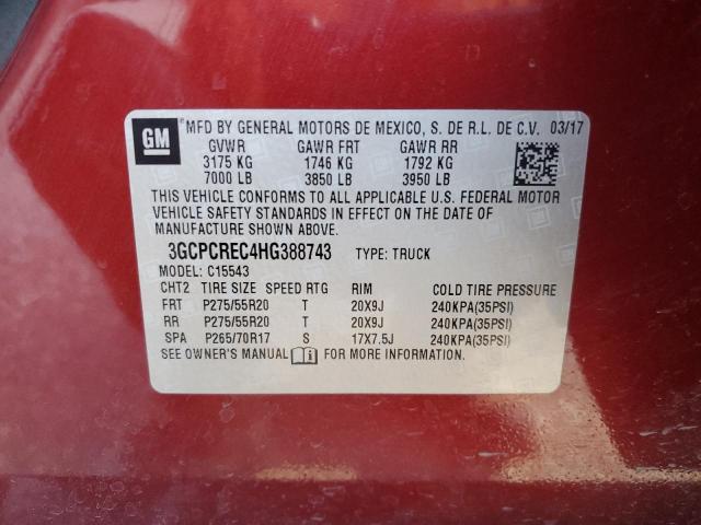 3GCPCREC4HG388743 - 2017 CHEVROLET SILVERADO C1500 LT RED photo 12