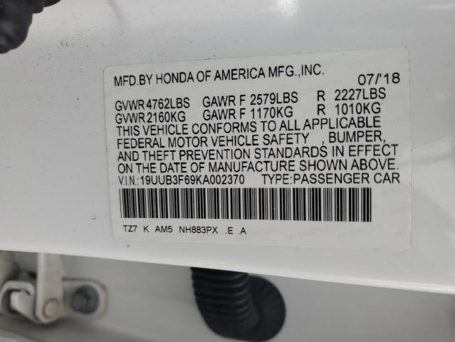 19UUB3F69KA002370 - 2019 ACURA TLX TECHNOLOGY WHITE photo 12