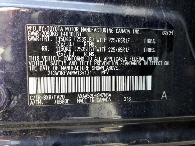 2T3W1RFV4MW134431 - 2021 TOYOTA RAV4 XLE BLUE photo 14