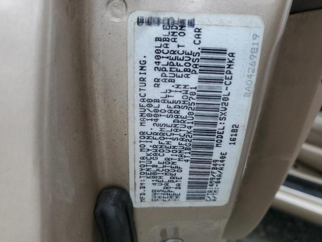 4T1BG22K41U025701 - 2001 TOYOTA CAMRY CE SILVER photo 12