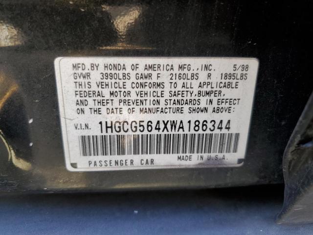 1HGCG564XWA186344 - 1998 HONDA ACCORD LX BLACK photo 12