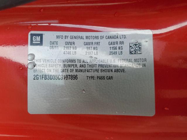 2G1FB3D35C9107896 - 2012 CHEVROLET CAMARO LT RED photo 12