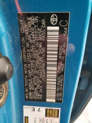 JTDKARFPXK3115785 - 2019 TOYOTA PRIUS PRIM 蓝色 照片 13