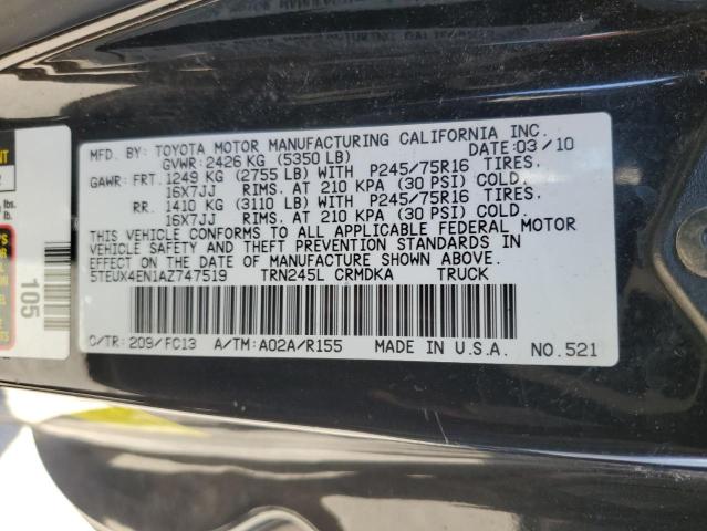 5TEUX4EN1AZ747519 - 2010 TOYOTA TACOMA ACCESS CAB შავი ფოტო 12