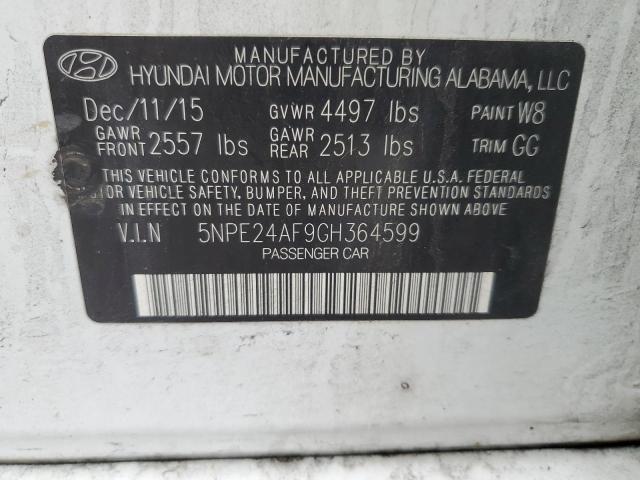 5NPE24AF9GH364599 - 2016 HYUNDAI SONATA SE WHITE photo 13