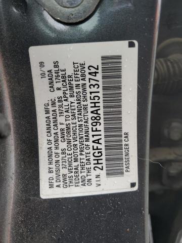 2HGFA1F98AH513742 - 2010 HONDA CIVIC EXL Boz foto 12