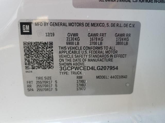 3GCPWCED4LG207954 - 2020 CHEVROLET SILVERADO C1500 LT WHITE photo 13