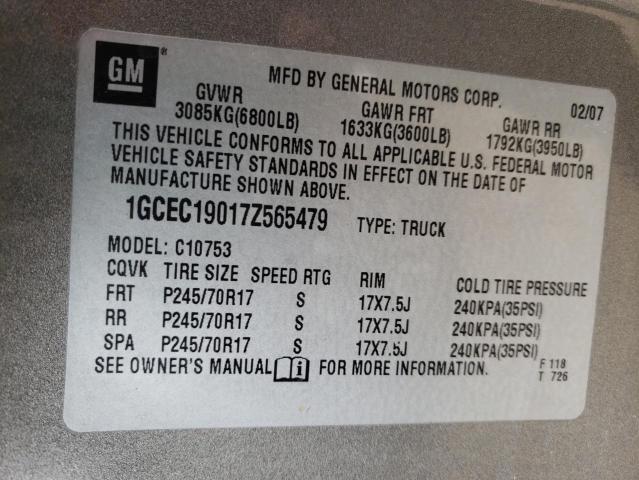 1GCEC19017Z565479 - 2007 CHEVROLET SILVERADO C1500 TAN photo 12