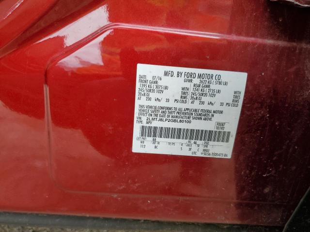 2LMTJ8LP2GBL80100 - 2016 LINCOLN MKX RESERVE წითელი ფოტო 13