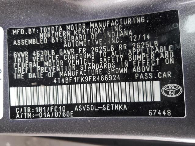 4T4BF1FK9FR466924 - 2015 TOYOTA CAMRY LE GRAY photo 12