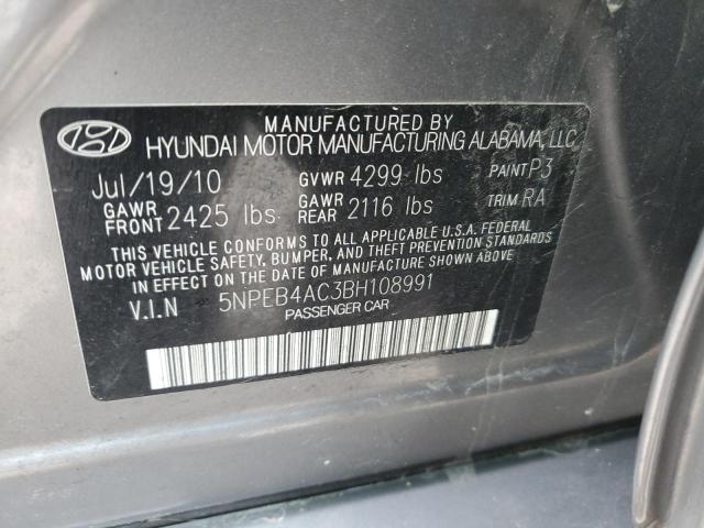 5NPEB4AC3BH108991 - 2011 HYUNDAI SONATA GLS GRAY photo 12