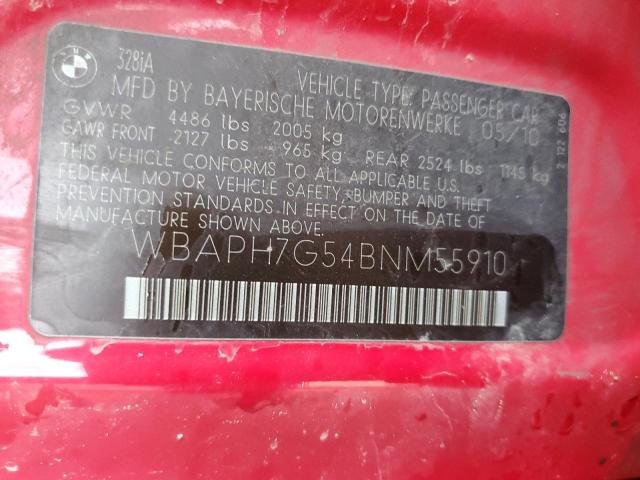 WBAPH7G54BNM55910 - 2011 BMW 328 I RED photo 12