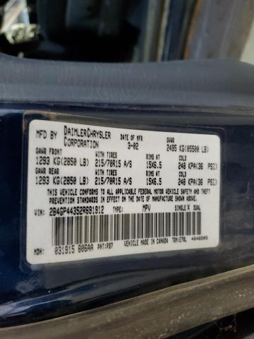 2B4GP44352R691912 - 2002 DODGE GRAND CARA SPORT BLUE photo 13