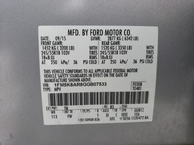 1FM5K8AR8GGB07533 - 2016 FORD EXPLORER POLICE INTERCEPTOR 银色 照片 14