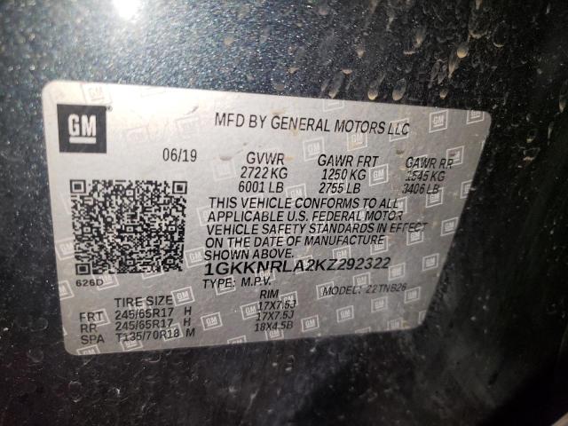 1GKKNRLA2KZ292322 - 2019 GMC ACADIA SLE GRAY photo 12