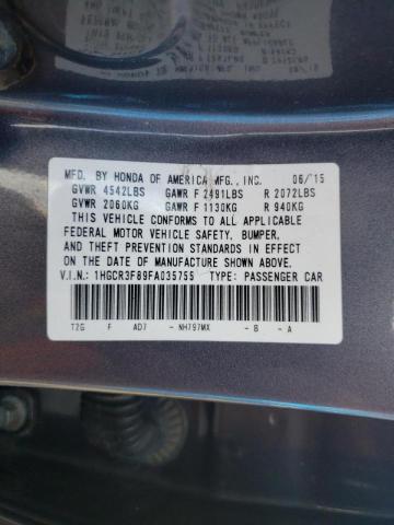 1HGCR3F89FA035755 - 2015 HONDA ACCORD EXL BLUE photo 10