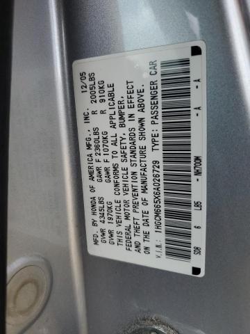 1HGCM665X6A026729 - 2006 HONDA ACCORD EX SILVER photo 12