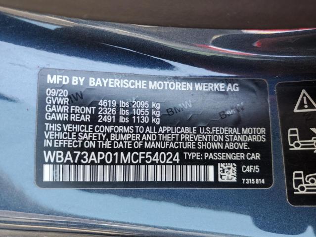 WBA73AP01MCF54024 - 2021 BMW 430XI BLUE photo 12