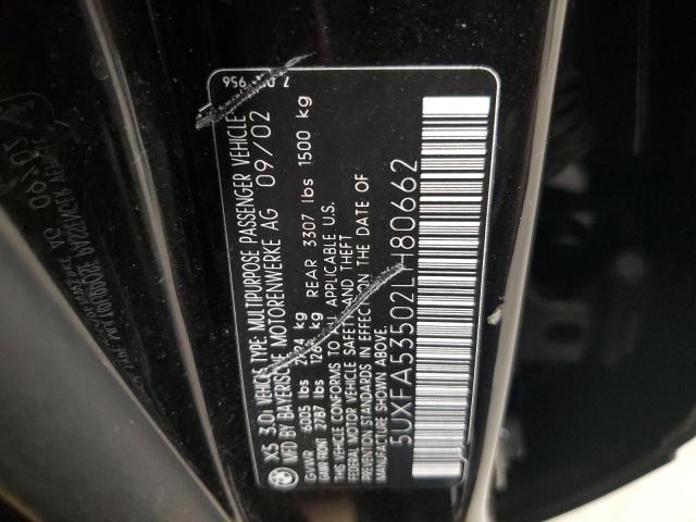 5UXFA53502LH80662 - 2002 BMW X5 3.0I BLACK photo 12