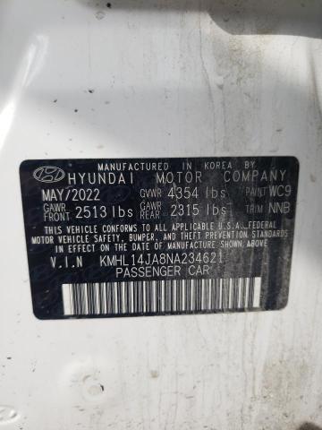 KMHL14JA8NA234621 - 2022 HYUNDAI SONATA SEL WHITE photo 13