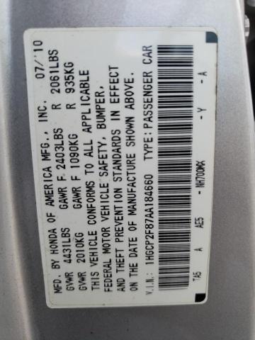 1HGCP2F87AA184660 - 2010 HONDA ACCORD EXL SILVER photo 12