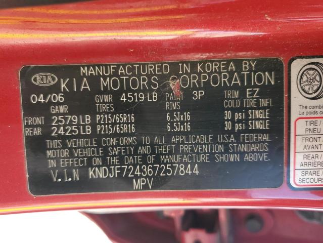 KNDJF724367257844 - 2006 KIA NEW SPORTA RED photo 13