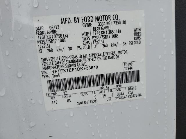 1FTFX1EF1DKF33610 - 2013 FORD F150 SUPER CAB WHITE photo 13