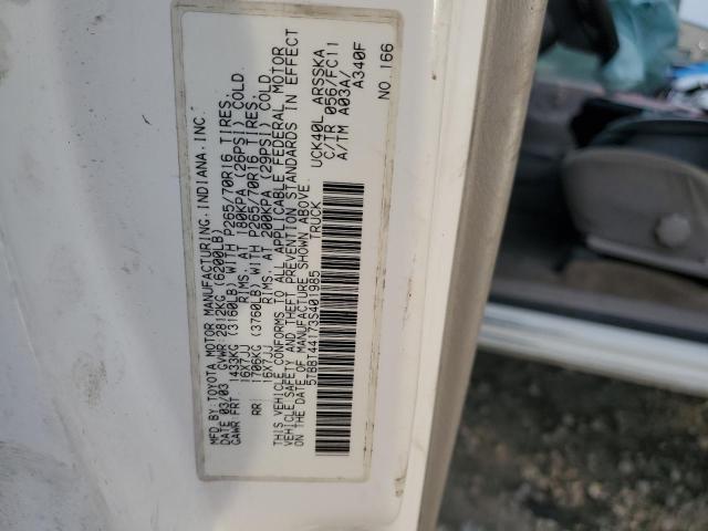 5TBBT44173S401985 - 2003 TOYOTA TUNDRA ACCESS CAB SR5 WHITE photo 12