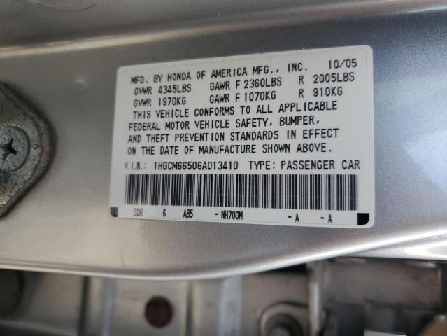 1HGCM66506A013410 - 2006 HONDA ACCORD EX SILVER photo 12