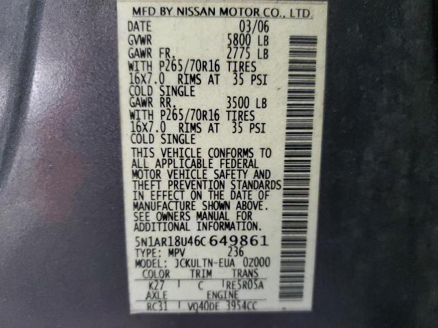 5N1AR18U46C649861 - 2006 NISSAN PATHFINDER LE ნაცრისფერი ფოტო 14