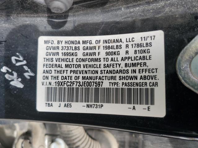 19XFC2F73JE007597 - 2018 HONDA CIVIC EX BLACK photo 12