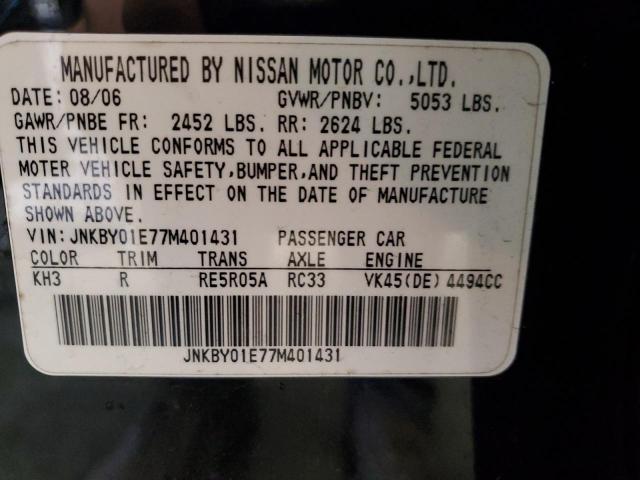 JNKBY01E77M401431 - 2007 INFINITI M45 BASE BLACK photo 12