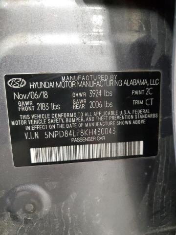 5NPD84LF8KH430043 - 2019 HYUNDAI ELANTRA SEL GRAY photo 12