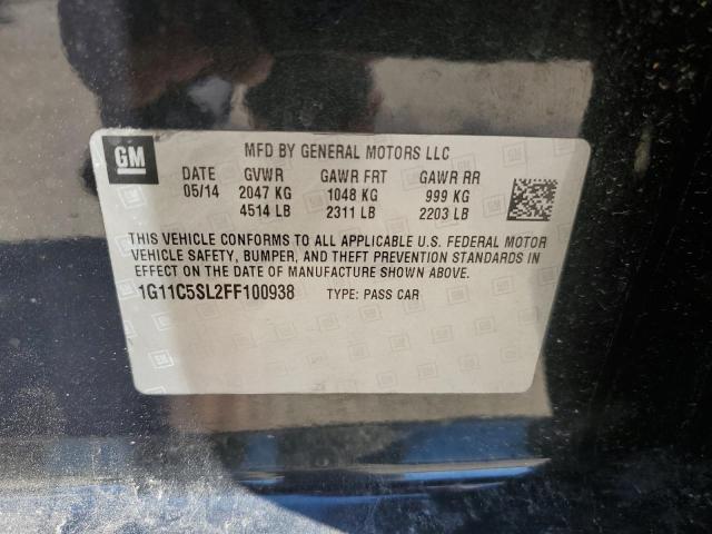 1G11C5SL2FF100938 - 2015 CHEVROLET MALIBU 1LT შავი ფოტო 12