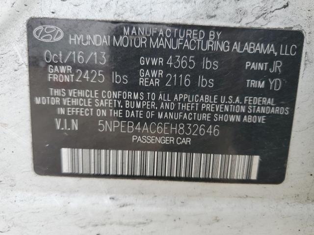 5NPEB4AC6EH832646 - 2014 HYUNDAI SONATA GLS WHITE photo 12