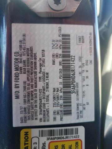 3FA6P0HD6JR171422 - 2018 FORD FUSION SE BLUE photo 12