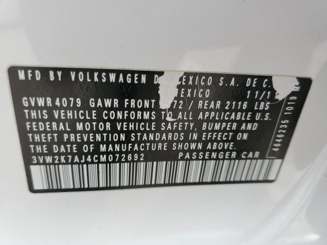 3VW2K7AJ4CM072692 - 2012 VOLKSWAGEN JETTA BASE Ağ foto 12