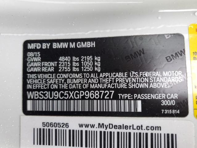 WBS3U9C5XGP968727 - 2016 BMW M4 WHITE photo 12