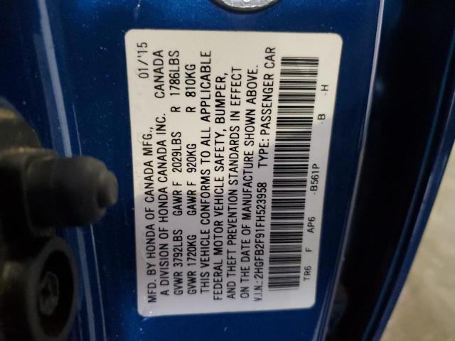 2HGFB2F91FH523958 - 2015 HONDA CIVIC EXL BLUE photo 13