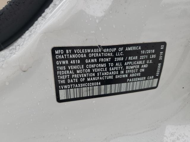 1VWDT7A33HC028084 - 2017 VOLKSWAGEN PASSAT R-LINE თეთრი ფოტო 12