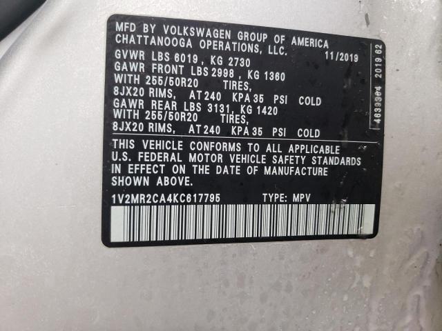 1V2MR2CA4KC617795 - 2019 VOLKSWAGEN ATLAS SEL Gümüş foto 12