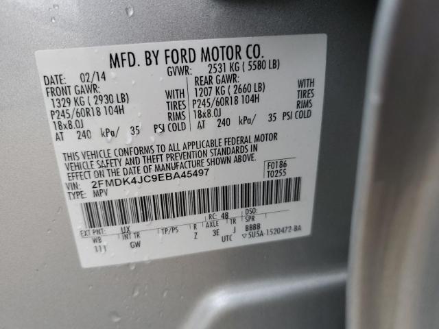 2FMDK4JC9EBA45497 - 2014 FORD EDGE SEL SILVER photo 13