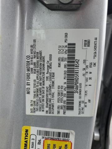 3FA6P0HD5FR118542 - 2015 FORD FUSION SE SILVER photo 12