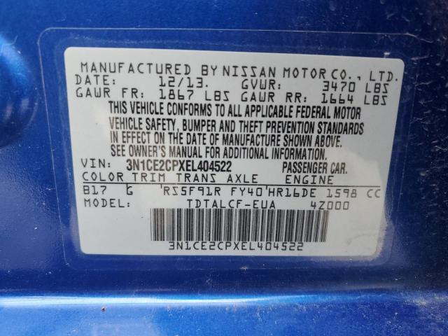 3N1CE2CPXEL404522 - 2014 NISSAN VERSA NOTE S BLUE photo 12