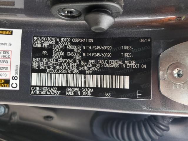 JTEBU5JR2K5701485 - 2019 TOYOTA 4RUNNER SR5 GRAY photo 13