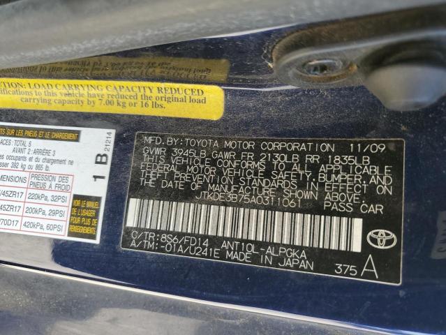 JTKDE3B75A0311061 - 2010 TOYOTA SCION TC BLUE photo 12