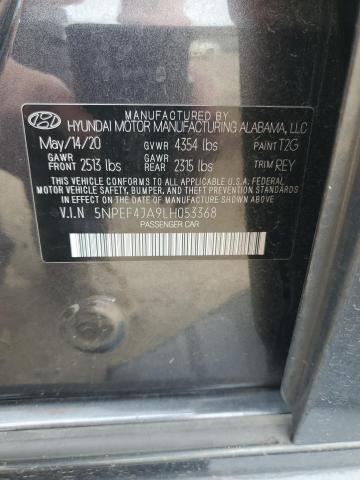 5NPEF4JA9LH053368 - 2020 HYUNDAI SONATA SEL BLACK photo 12