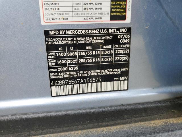 4JGBB75E67A156575 - 2007 MERCEDES-BENZ ML 500 BLUE photo 13