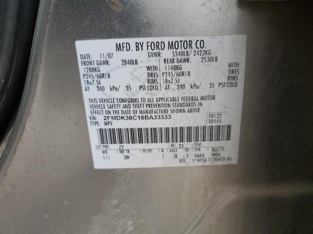 2FMDK38C18BA33333 - 2008 FORD EDGE SEL SILVER photo 13