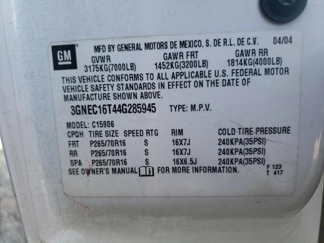 3GNEC16T44G285945 - 2004 CHEVROLET SUBURBAN C1500 WHITE photo 12